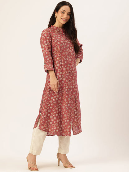 Red Floral Printed Mandarin Collar Kurta, Princess Cur Kurta, A-Line Kurta, Floral Print, Mandarin Collar kurta, printed kurta