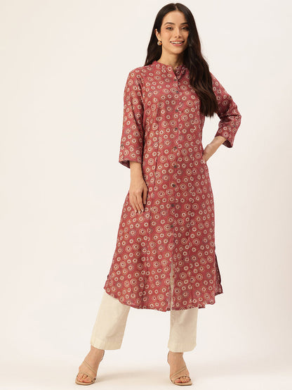Red Floral Printed Mandarin Collar Kurta, Princess Cur Kurta, A-Line Kurta, Floral Print, Mandarin Collar kurta, printed kurta