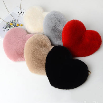 heart plush shoulder bag women soft red purse valentine style