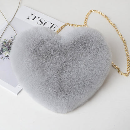 Red Heart Plush Shoulder Bag for Women – Valentine Chain