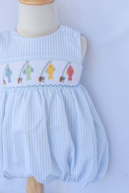 "Reel" Sweet Ted Smocked Bubble