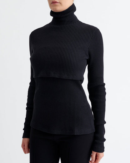Ribbed Nursing Turtleneck Long Sleeve Knit - Ilouity
