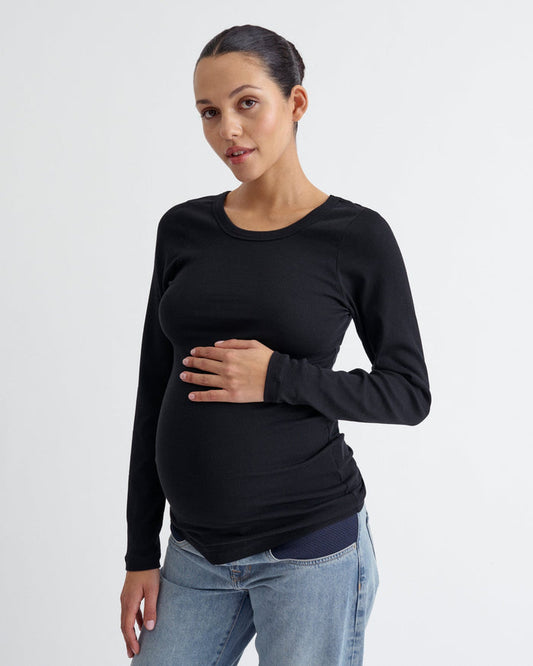 Ribbed Pregnancy Long Sleeve (Black/White) - Ilouity