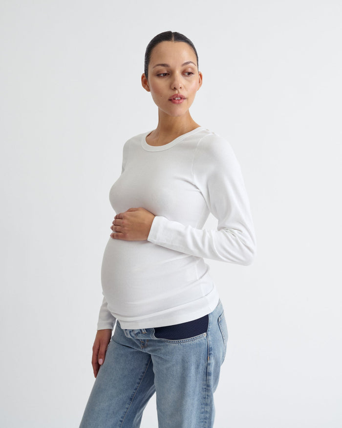 Ribbed Pregnancy Long Sleeve (Black/White) - Ilouity
