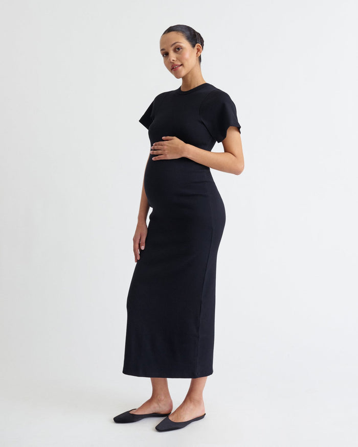 Ribbed Shortsleeve Pregnancy Dress - Ilouity