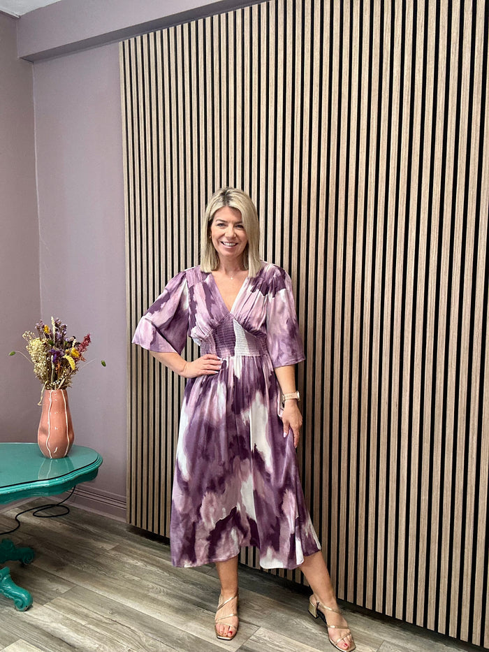 Romy Long Sleeve Midi Dress (Birch/Nirvana)