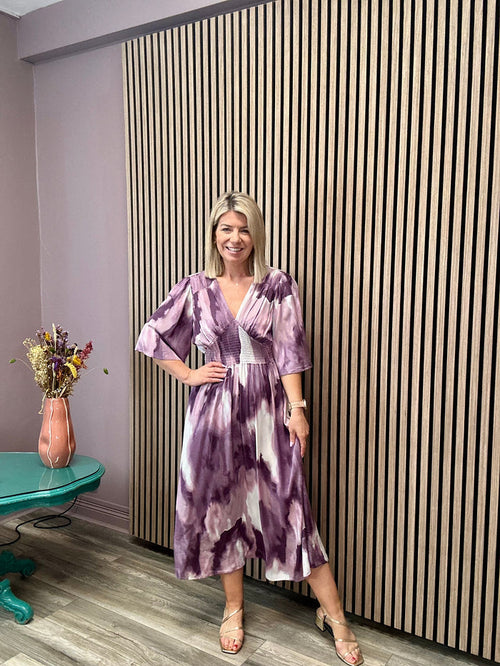 Romy Long Sleeve Midi Dress (Birch/Nirvana)