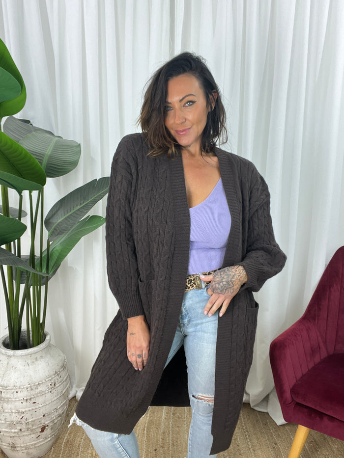 Rookie Cable Knit Cardi - Chocolate (EOFY SALE)