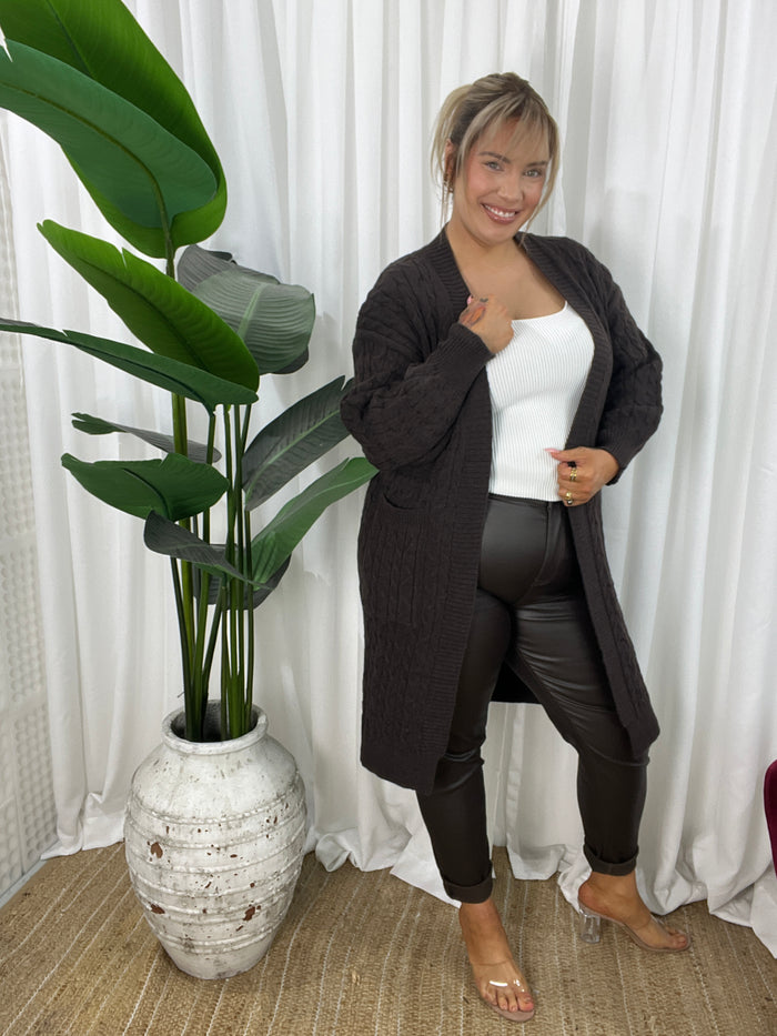 Rookie Cable Knit Cardi - Chocolate (EOFY SALE)