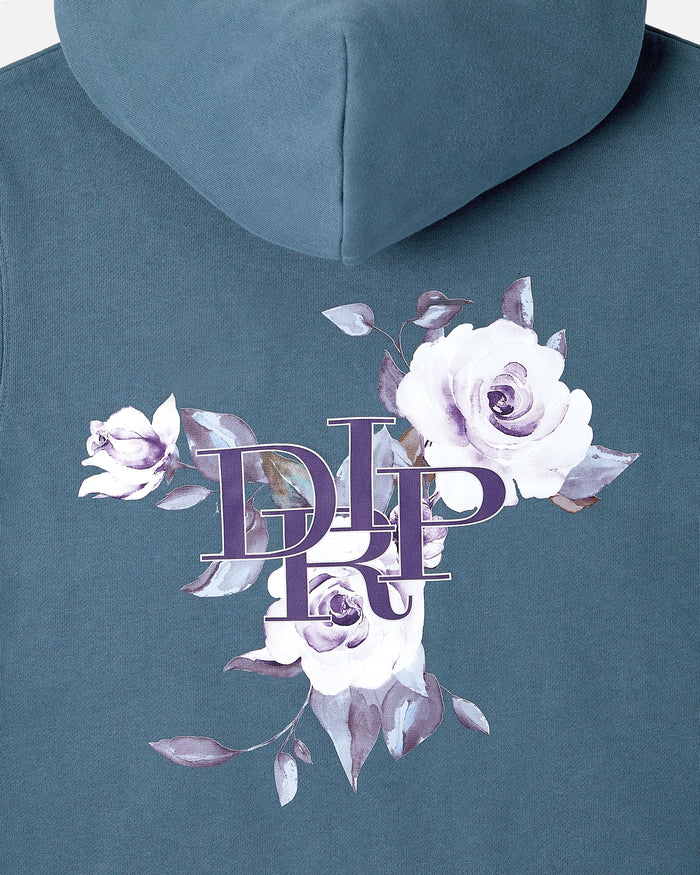 ROSE GARDEN GRAPHIC HOODIE-DENIM