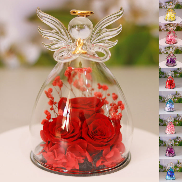 Angel glass dome rose keepsake shown in a square product image with decorative arrangement centered for an easy style review.