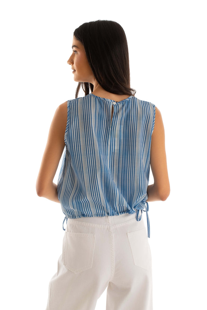 Round Neck Sleeveless Striped Cotton Top