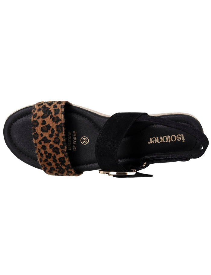 Sandales Femme corde tressée Noir/Léopard