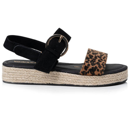 Sandales Femme corde tressée Noir/Léopard