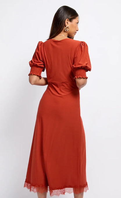 Sara Lace Trim Midaxi Dress (Copper)