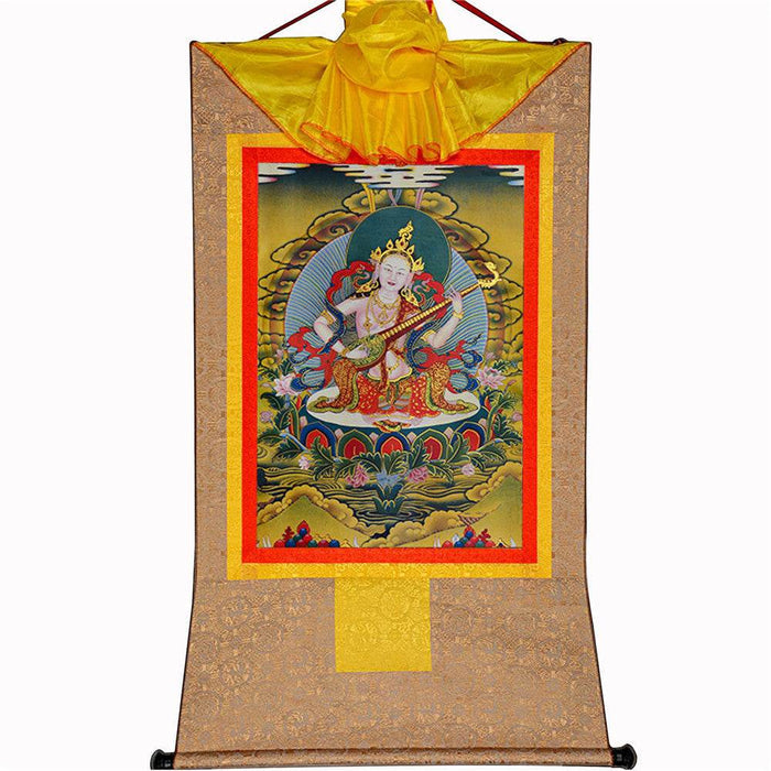 Saraswati - Tibetan thangka painting, view 8