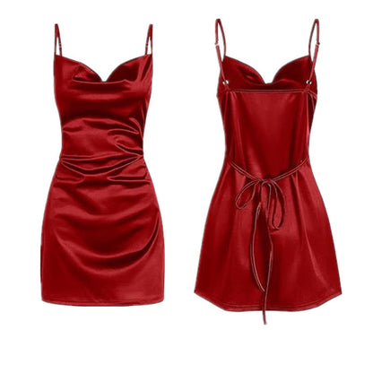 Satin backless dress in wine red – statement color for parties and events