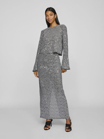 Savannah Glitter Maxi Skirt (Silver)
