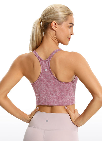 CRZ YOGA Women's Yoga Light Support Seamless Longline Bra Y-back Misty Merlot