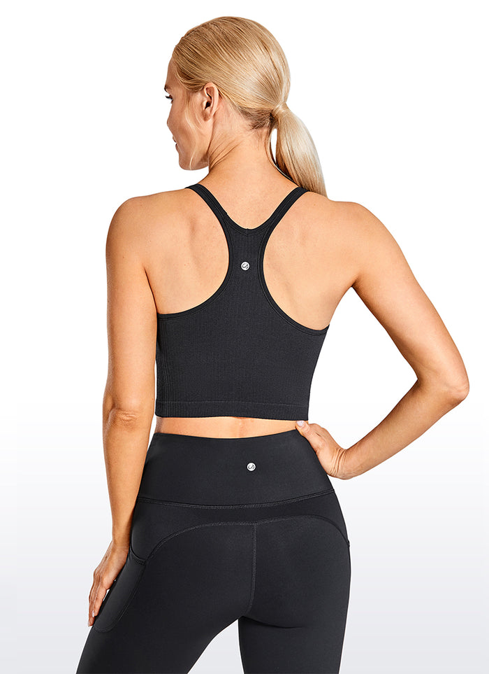 CRZ YOGA Women's Yoga Light Support Seamless Longline Bra Y-back Black
