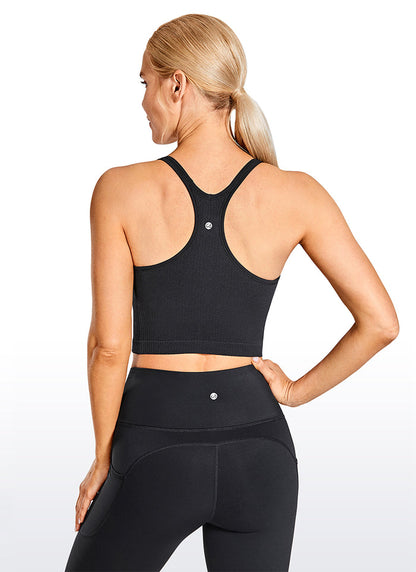 CRZ YOGA Women's Yoga Light Support Seamless Longline Bra Y-back Black