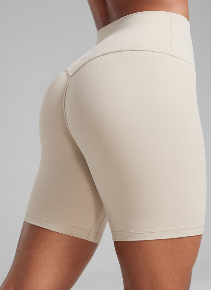CRZ YOGA Butterlift Womens Scrunch Butt Biker Shorts 6'' No Front Seam Mojave Tan