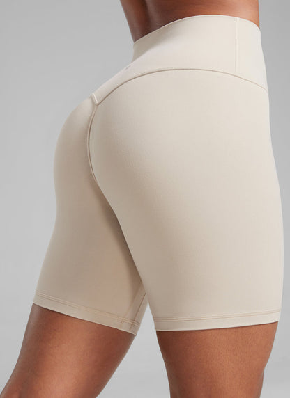 CRZ YOGA Butterlift Womens Scrunch Butt Biker Shorts 6'' No Front Seam Mojave Tan