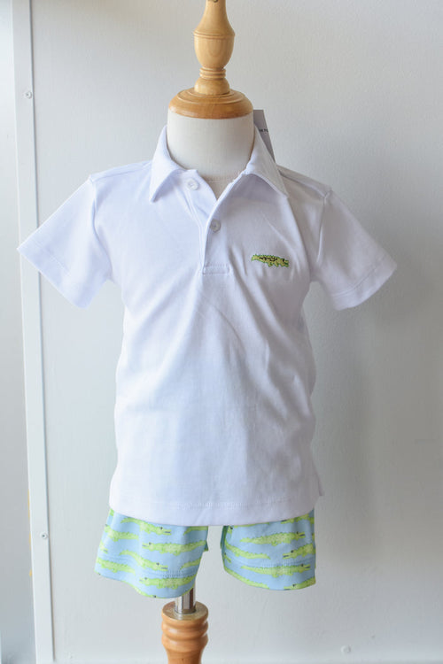 See Ya Later Alligator White Knit Polo