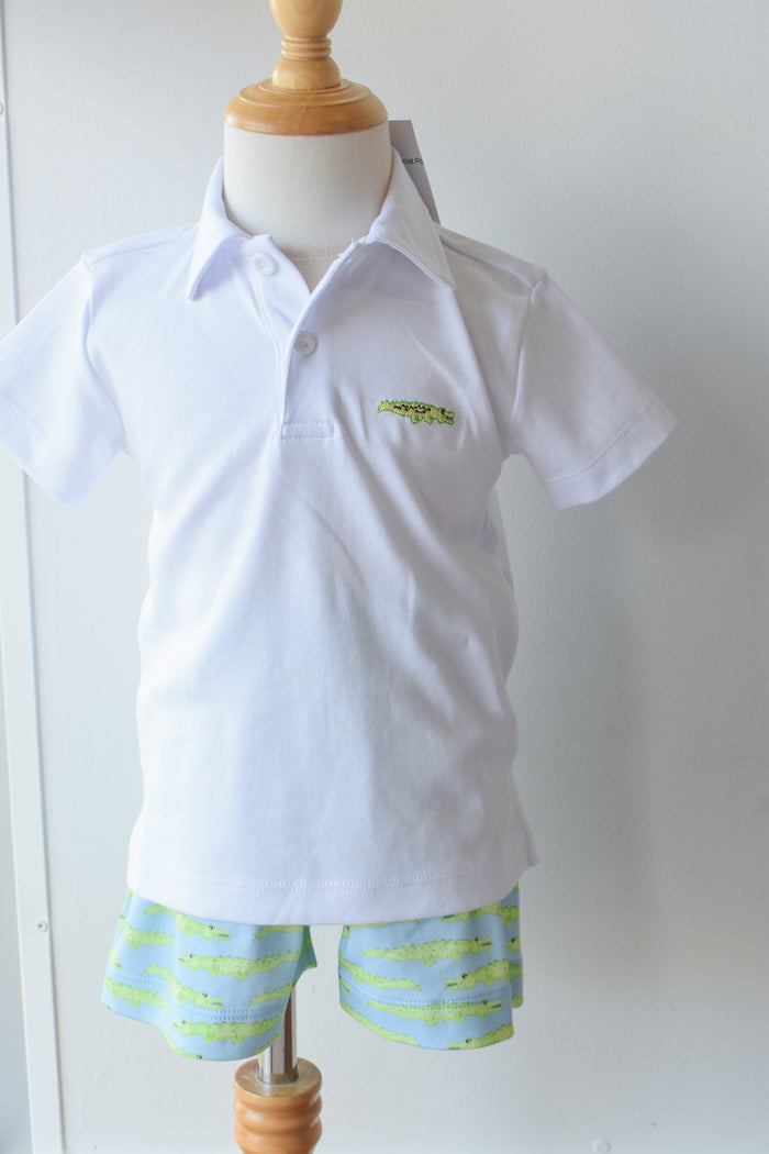 See Ya Later Alligator White Knit Polo