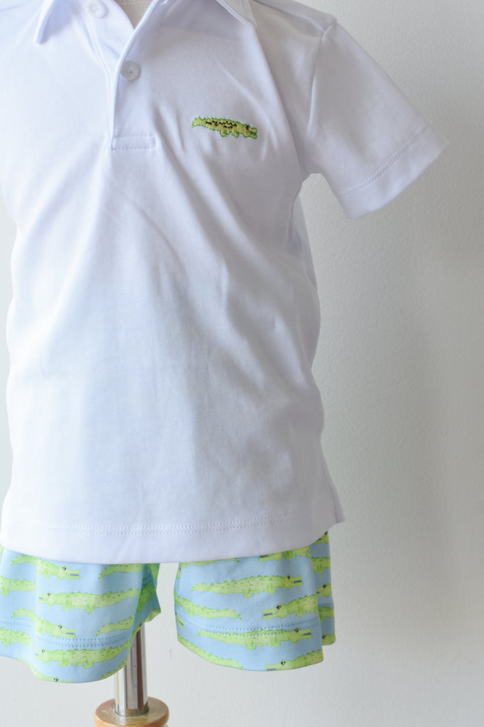 See Ya Later Alligator White Knit Polo