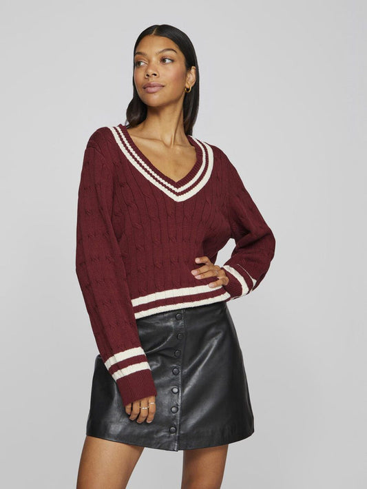 Senna V-Neck Jumper (Cabernet/Birch)