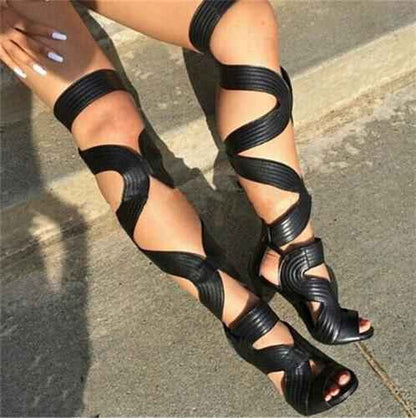 Sexy Open Toe Gladiator Sandals Boots Cut-Outs Lace Up