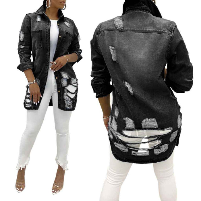 Sexy Ripped Denim Jacket for Women – Elegant & Versatile