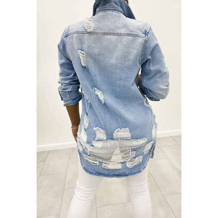 Sexy Ripped Denim Jacket for Women – Elegant & Versatile