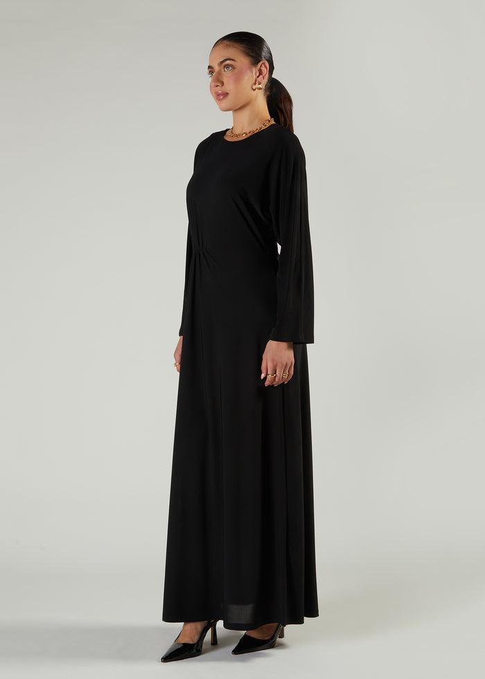Side Pleat Abaya Black