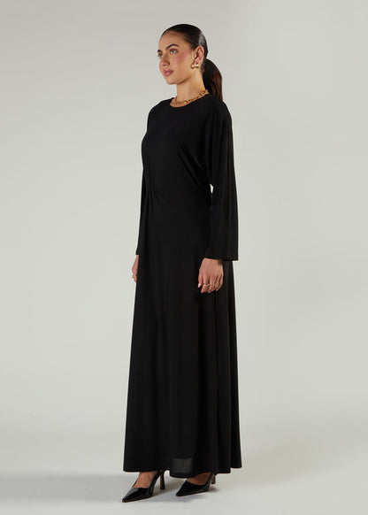 Side Pleat Abaya Black