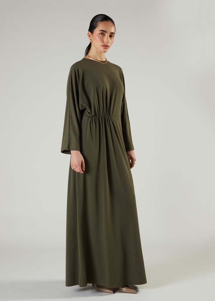 Side Pleat Abaya Olive