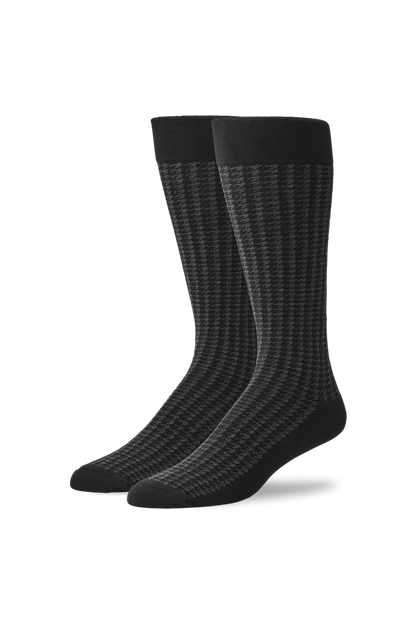 Charcoal Heather Houndstooth | Front view of Silver Extended Crew Dress Sock in Charcoal Heather Houndstooth