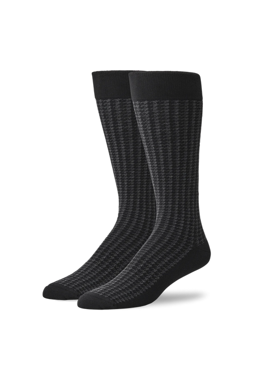 Charcoal Heather Houndstooth | Front view of Silver Extended Crew Dress Sock in Charcoal Heather Houndstooth