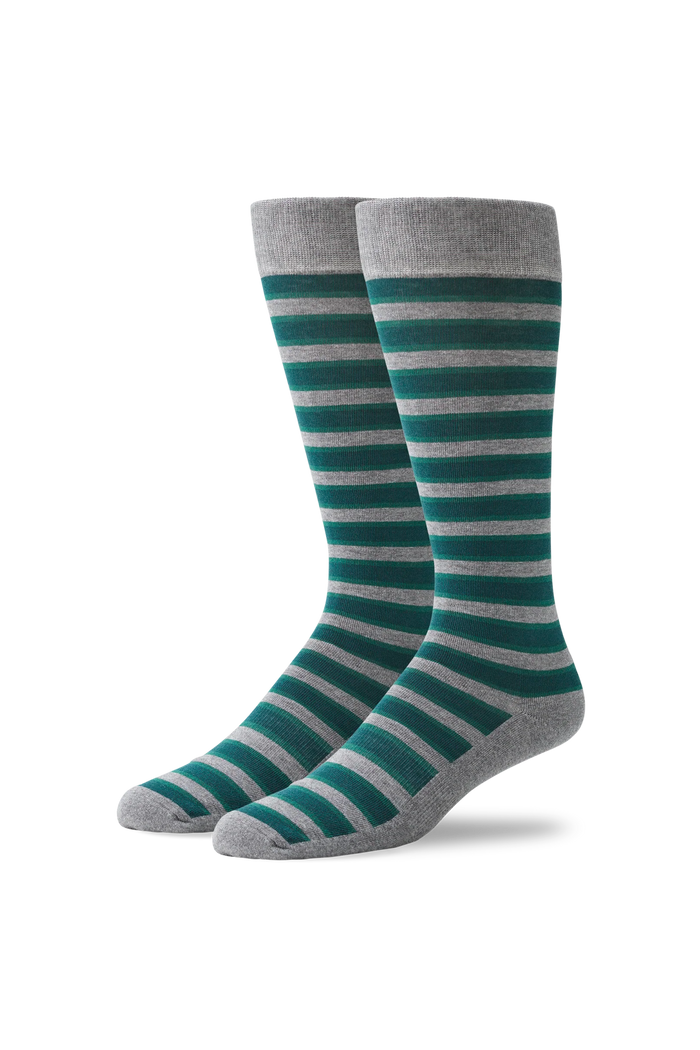 Midnight Pine United Stripe | Front view of Silver Extended Crew Dress Sock in Midnight Pine United Stripe