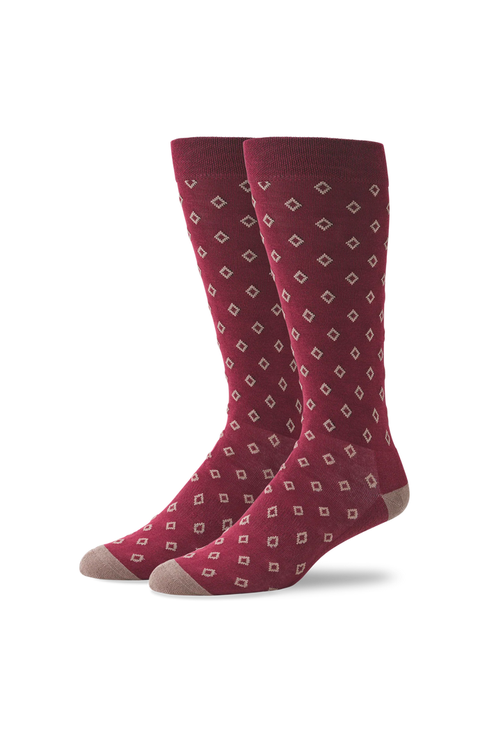Bramble Walnut Diamonds | Front view of Silver Extended Crew Dress Sock in Bramble Walnut Diamonds