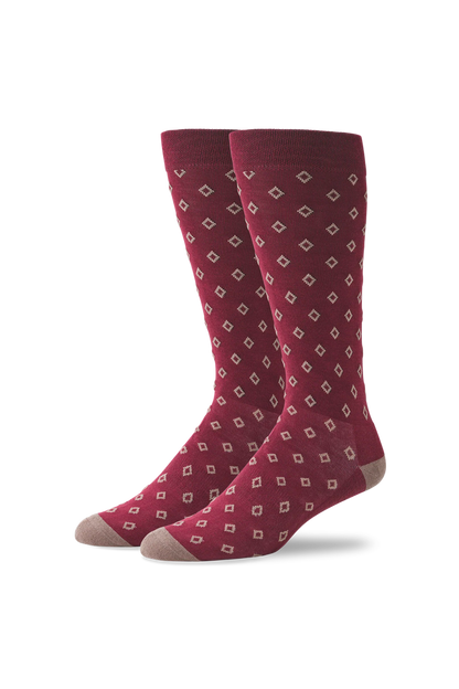 Bramble Walnut Diamonds | Front view of Silver Extended Crew Dress Sock in Bramble Walnut Diamonds