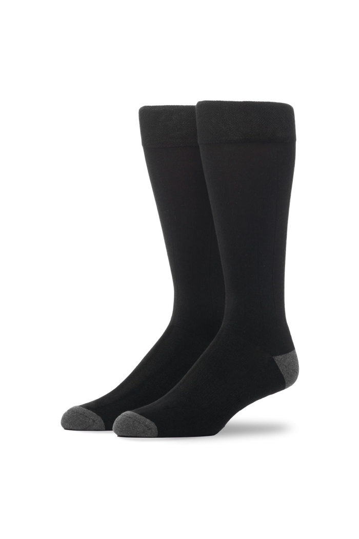 True Black | Front view of Silver Extended Crew Dress Sock in True Black