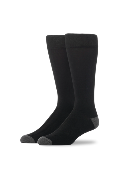 True Black | Front view of Silver Extended Crew Dress Sock in True Black
