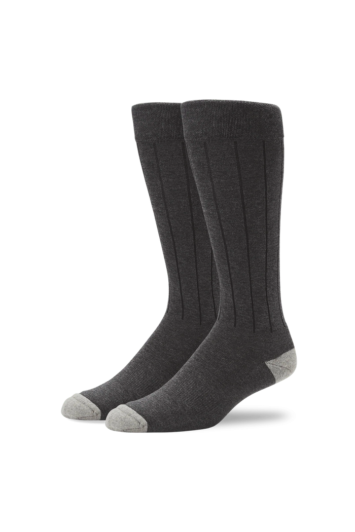 Charcoal Heather | Front view of Silver Extended Crew Dress Sock in Charcoal Heather