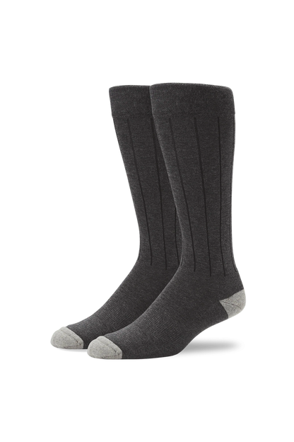 Charcoal Heather | Front view of Silver Extended Crew Dress Sock in Charcoal Heather