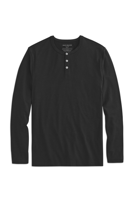 True Black | Front view of SILVER Long Sleeve Henley in True Black