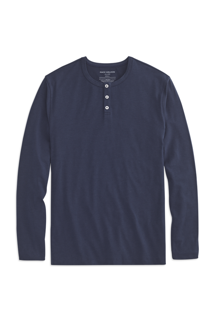 True Navy | Front view of SILVER Long Sleeve Henley in True Navy