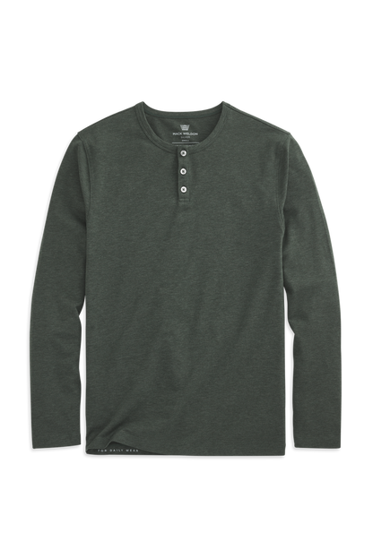 Tannenbaum Heather | Front view of Silver Long Sleeve Henley in Tannenbaum Heather