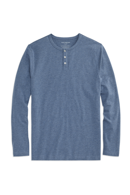 Ice Storm Heather| Front view of Silver Long Sleeve Henley in Ice Storm Heather